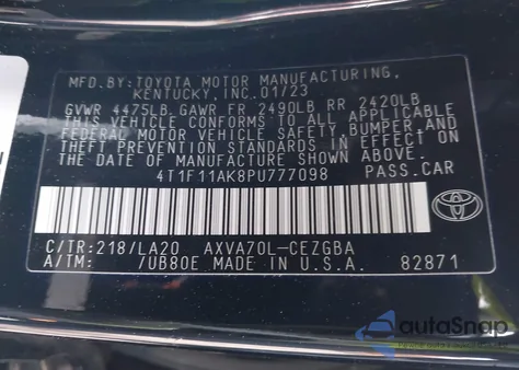 2023 Toyota Camry Xle from USA, damaged, VIN 4T1F11AK8PU777098